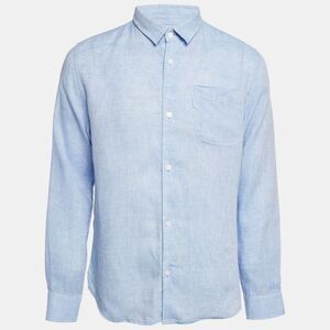 Derek Rose Blue Linen Long Sleeve Shirt M